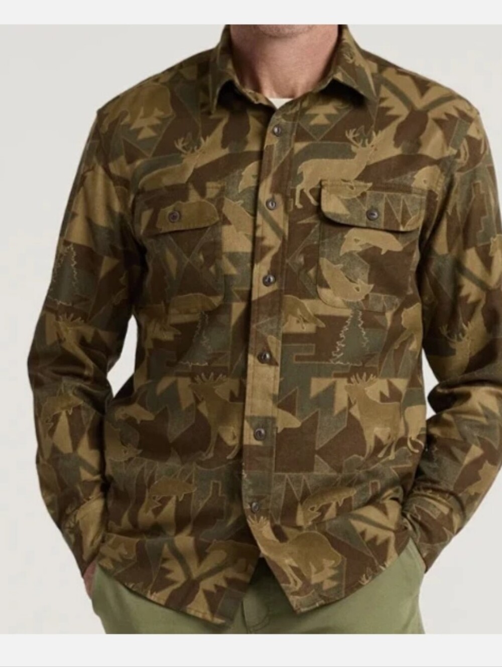 NWT Pendleton Brown/Green Tanner Twill CAMO Shirt DEER/BEARS Wildlife Men's M